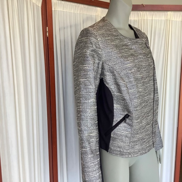 Lane Bryant Blazer Jacket Metallic Silver Black Asymmetric With Zipper Size 18 - Picture 5 of 8